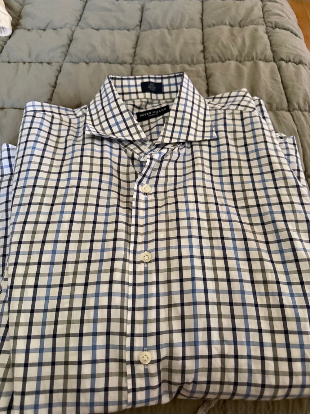 Peter Millar Blue and White Checked Dress Shirt